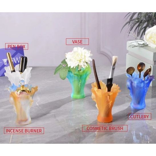 BLISS VIE Crystal Glass Bakhoor Incense Burner - Eid Gift Set - Poppy Mixed Colour