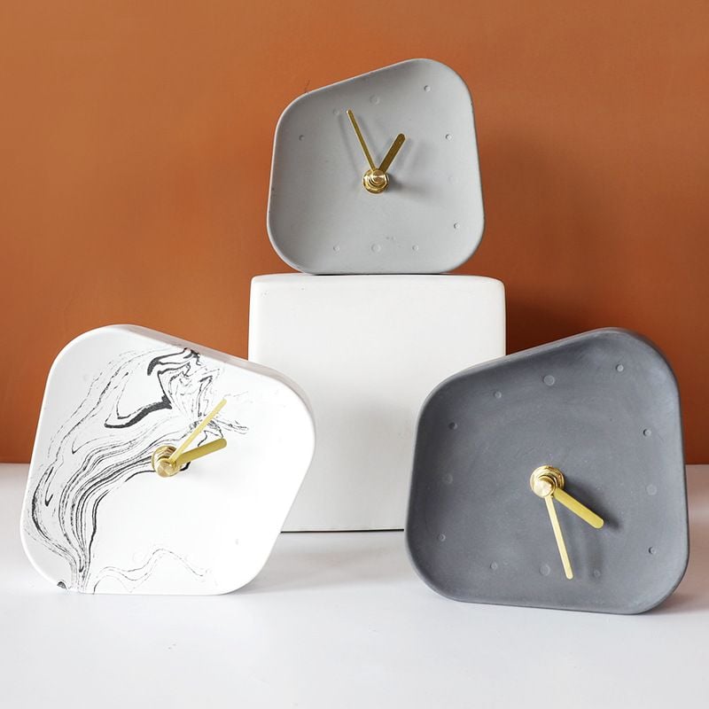 Abstruse Marble Table Clock Ink White