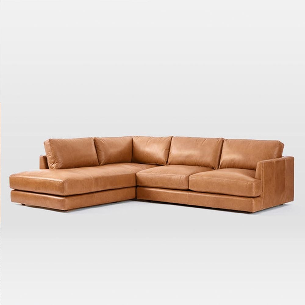 Tan leather online sectional sofa