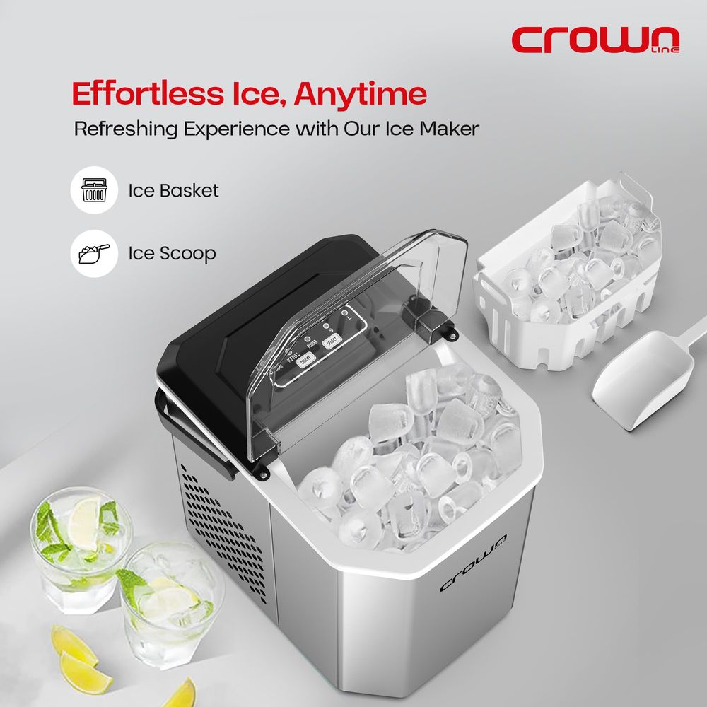 Crownline IM-411 Portable Ice Maker, 12kg/24Hrs, 9-Bullet Ice/6 mins. with Carry Handle