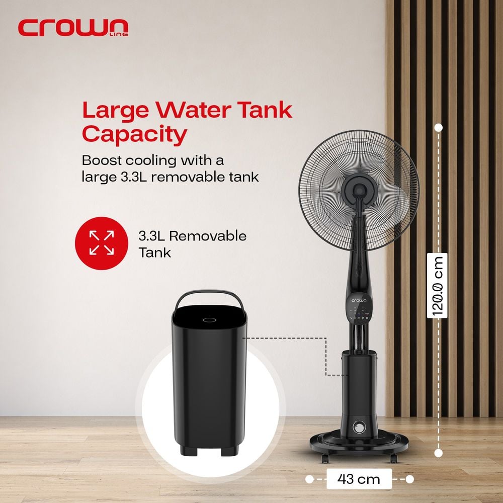 Crownline MF-399 16-Inch Misting Fan: Stay Cool with 3.3L Water Tank, 200ml/h Mist Capacity, and Remote Control