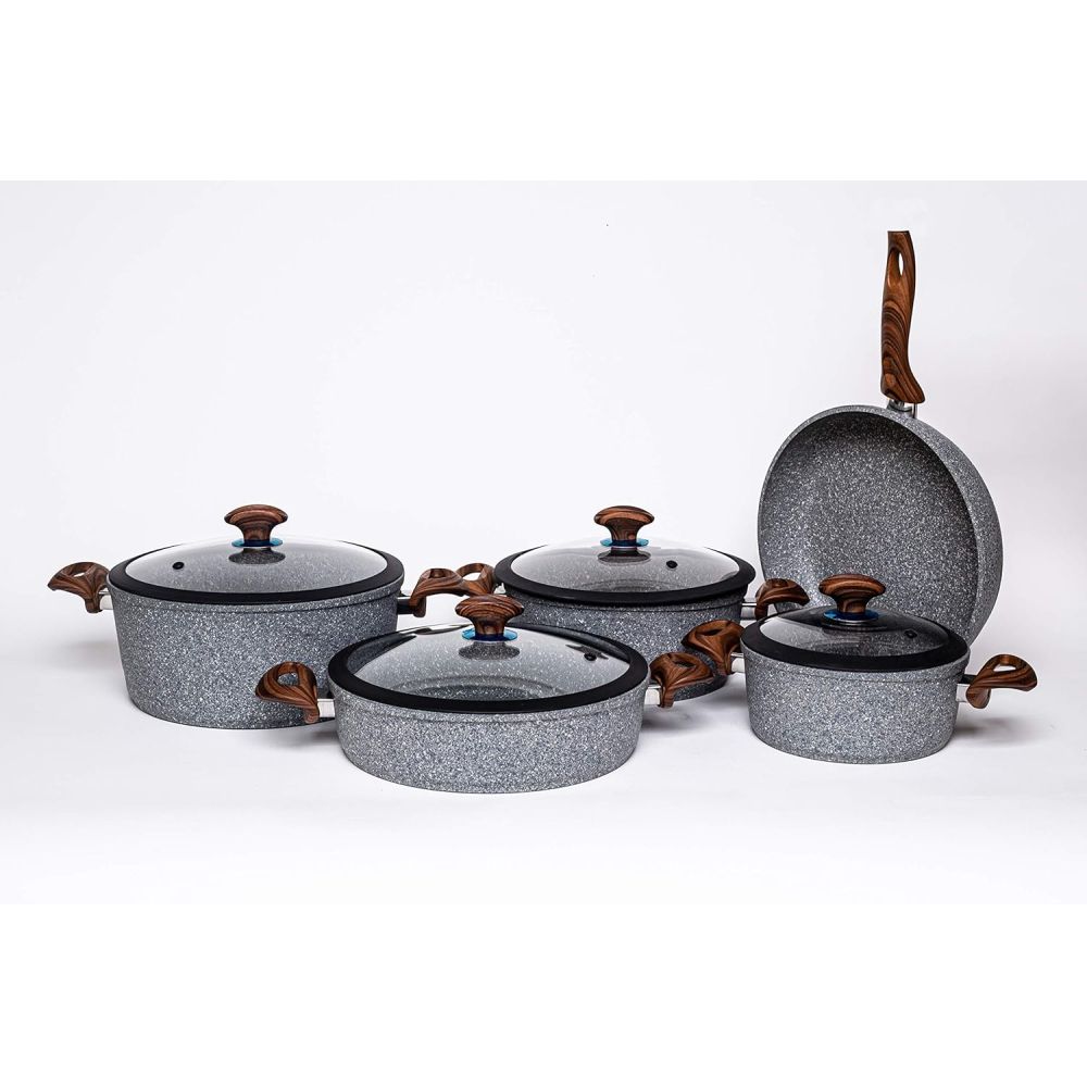 Buy Falez 9Pc Ultima Granite Cookware Set Silver Online in Oman Danube Home