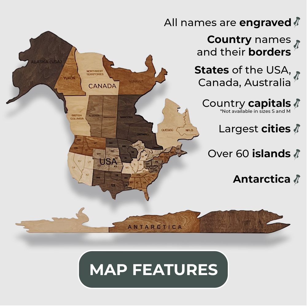 استمتع بالخشب - لوحة فنية جدارية ثلاثية الأبعاد - ديكور خشبي فريد لخريطة العالم للمنزل أو غرفة النوم أو المكتب - هدية مثالية للتدفئة المنزلية، لوحة فنية جدارية أنيقة ومصنوعة يدويًا - تصميم متعدد الألوان - XL