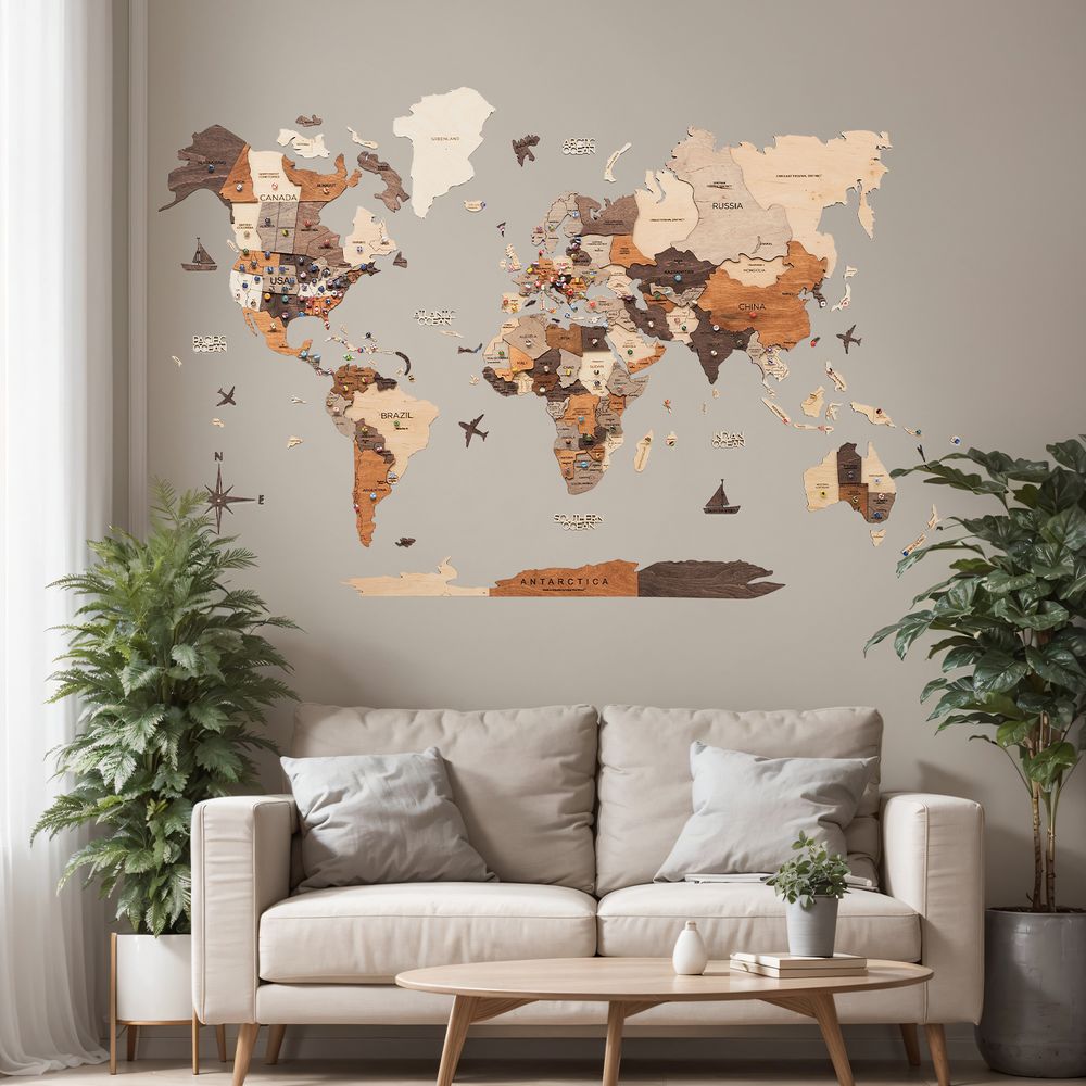 Enjoy The Wood 3D Wooden World Map Wall Decor, Multicolor Travel Wall Art for Home and Office, Premium Gift Idea with Vibrant Design and Unique Wall Decor UAE – Multicolor XXL (300 x 175 cm)