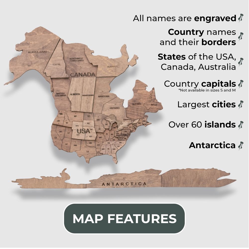 استمتع بالخشب - لوحة فنية جدارية ثلاثية الأبعاد - ديكور خريطة خشبية أنيقة للمنزل أو غرفة النوم أو المكتب - هدية مثالية للتدفئة المنزلية، لوحة فنية جدارية أنيقة ومصنوعة يدويًا - تصميم تيرا - XL