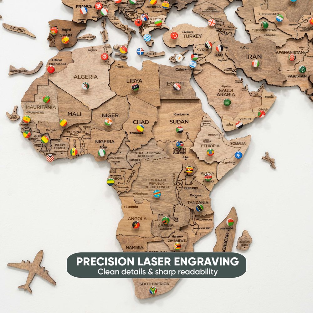 استمتع بالخشب - لوحة فنية جدارية ثلاثية الأبعاد - ديكور خريطة خشبية أنيقة للمنزل أو غرفة النوم أو المكتب - هدية مثالية للتدفئة المنزلية، لوحة فنية جدارية أنيقة ومصنوعة يدويًا - تصميم تيرا - XXL
