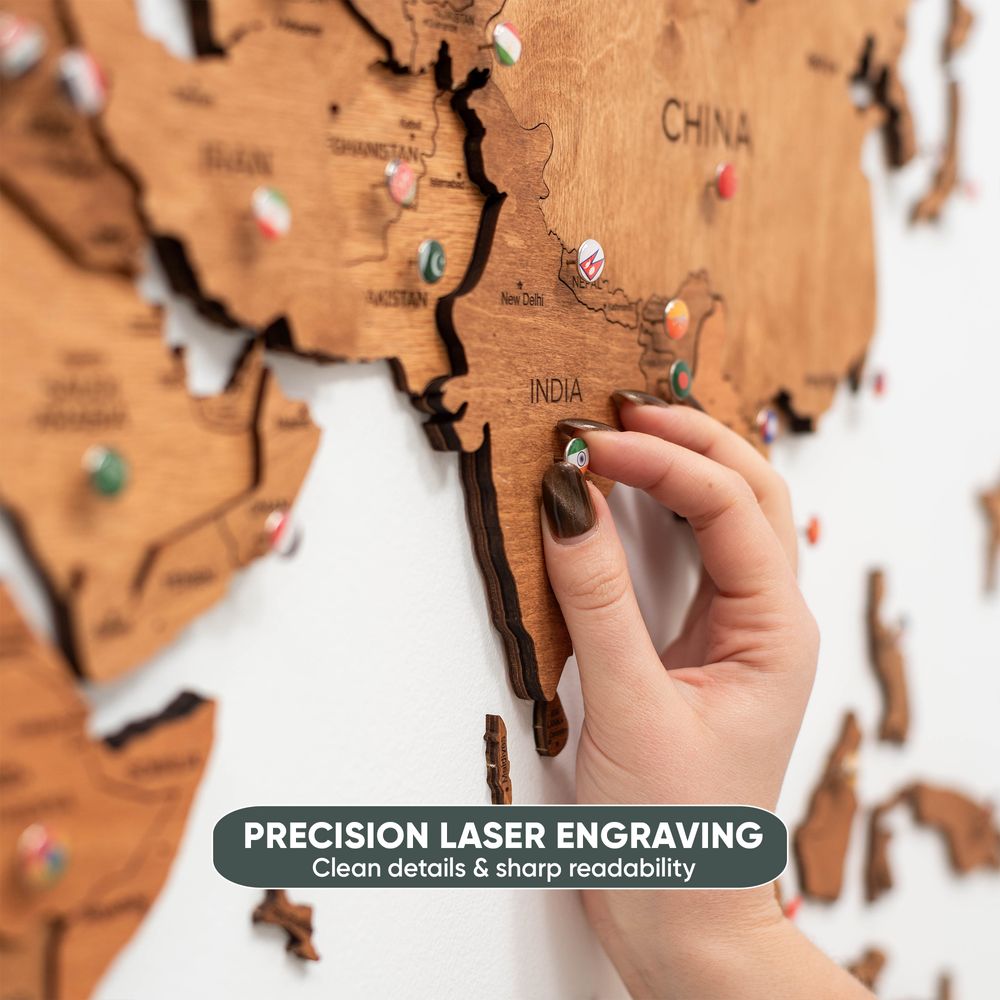 استمتع بالخشب - لوحة فنية جدارية ثلاثية الأبعاد - ديكور خريطة خشبية أنيقة للمنزل أو غرفة النوم أو المكتب - هدية مثالية للتدفئة المنزلية، لوحة فنية جدارية أنيقة ومصنوعة يدويًا - تصميم من خشب البلوط - XL