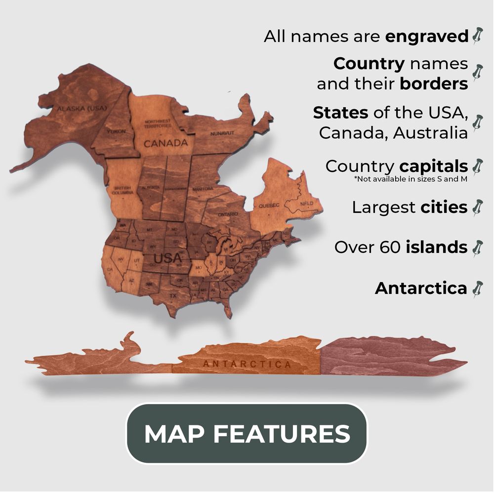استمتع بالخشب - لوحة فنية جدارية ثلاثية الأبعاد - ديكور خريطة خشبية أنيقة للمنزل أو غرفة النوم أو المكتب - هدية مثالية للتدفئة المنزلية، لوحة فنية جدارية أنيقة ومصنوعة يدويًا - تصميم من خشب البلوط - XXL
