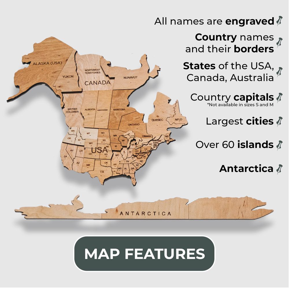 استمتع بالخشب - لوحة فنية جدارية ثلاثية الأبعاد - ديكور خريطة خشبية أنيقة للمنزل أو غرفة النوم أو المكتب - هدية مثالية للتدفئة المنزلية، لوحة فنية جدارية أنيقة ومصنوعة يدويًا - لون فاتح - M