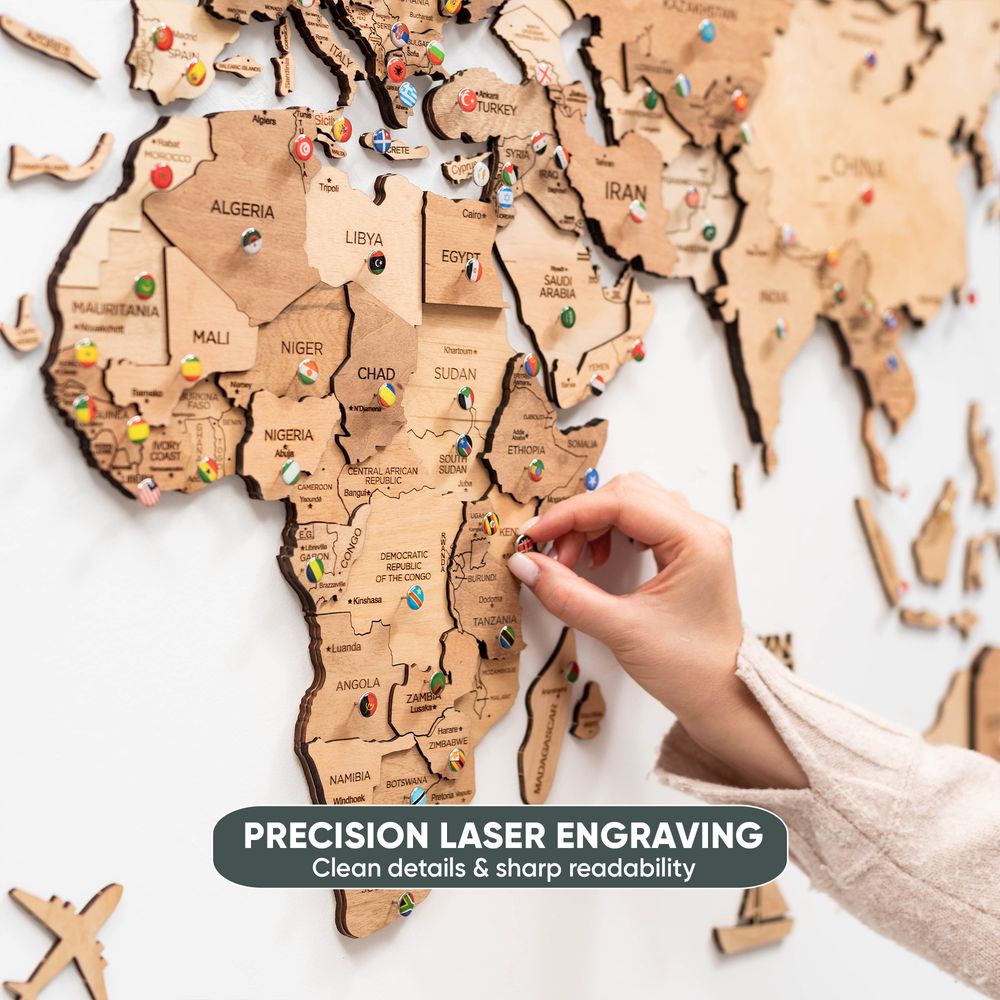 استمتع بالخشب - لوحة فنية جدارية ثلاثية الأبعاد - ديكور خريطة خشبية أنيقة للمنزل أو غرفة النوم أو المكتب - هدية مثالية للتدفئة المنزلية، لوحة فنية جدارية أنيقة ومصنوعة يدويًا - لون فاتح - XXL