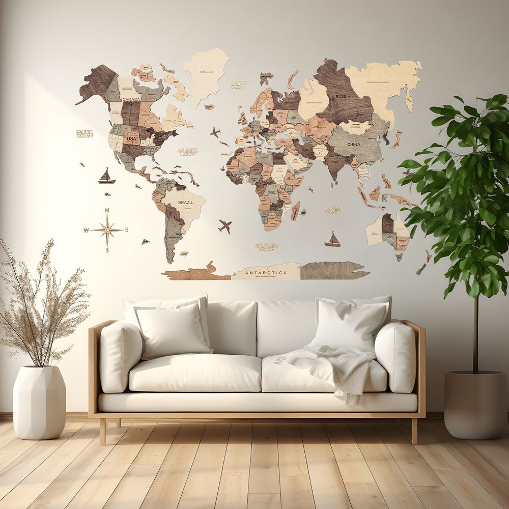 Enjoy The Wood 3D Wooden World Map Wall Decor, Smokey Tone Travel Wall Art for Home and Office, Premium Gift Idea with Modern Dark Finish and Stylish Wall Decor UAE – Smokey XL (200 x 120 cm)