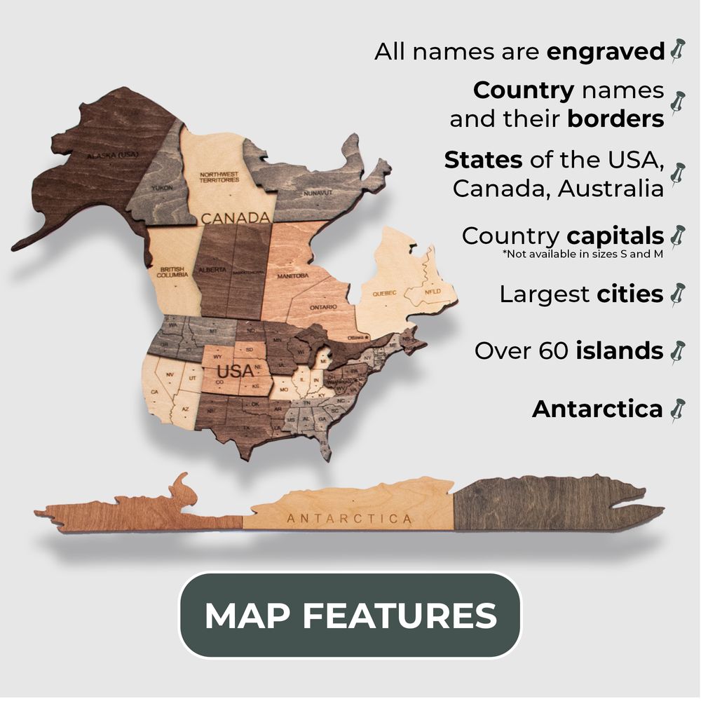 الخريطة العالمية الخشبية ثلاثية الأبعاد - دخاني | طول النسخة الخاصة الكبرى (300 × 175 سم)