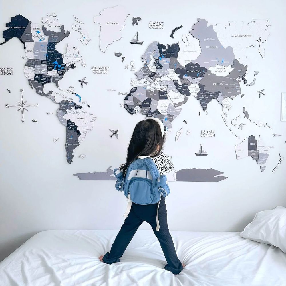 الخريطة العالمية الخشبية ثلاثية الأبعاد - نورديك | طول النسخة الكبرى (200 × 120 سم)