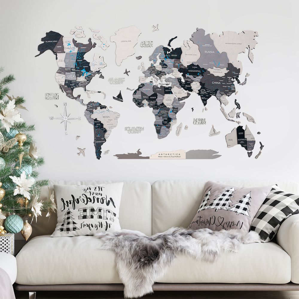 Enjoy The Wood 3D Wooden World Map Wall Decor, Nordik Style Minimalist Wall Art for Executive Office, Meeting Room and Reception, Premium Home Office Decor UAE – Nordik XL (200 x 120 cm)