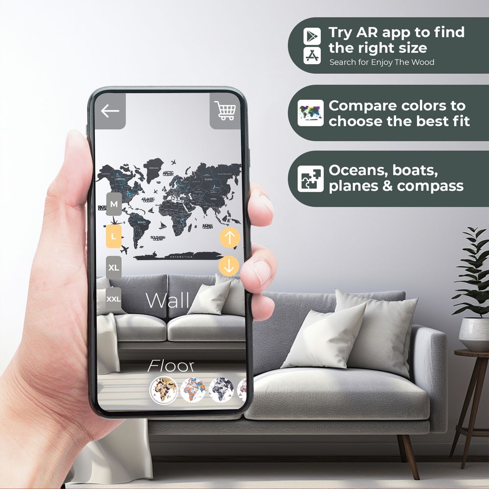 الخريطة العالمية الخشبية ثلاثية الأبعاد - منتصف الليل | كبيرة الحجم (150 × 90 سم)