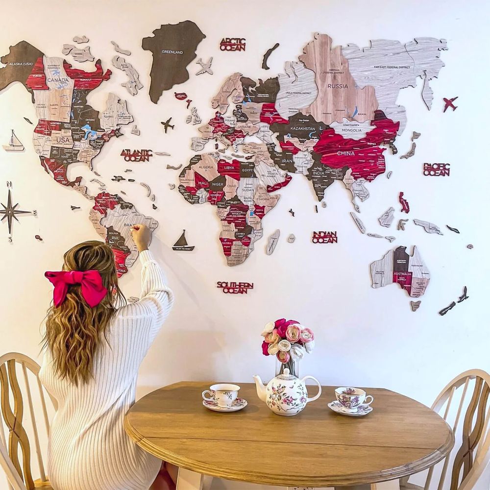 Enjoy The Wood 3D Wooden World Map Wall Decor, Urban Style Travel Wall Art for Home and Office, Premium Gift Idea for Housewarming, Wedding and Corporate Gifts UAE – Urban XL (200 x 120 cm)