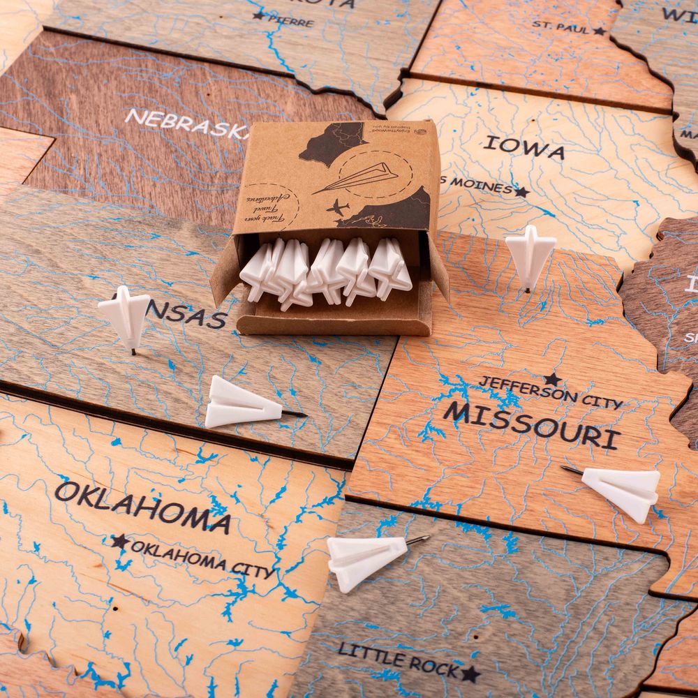 Enjoy The Wood Airplane Push Pins Set for Wooden World Map, Travel Route Marking Accessories for Wall Decor, Must-Have Add-On for Travelers and Gift Idea UAE
