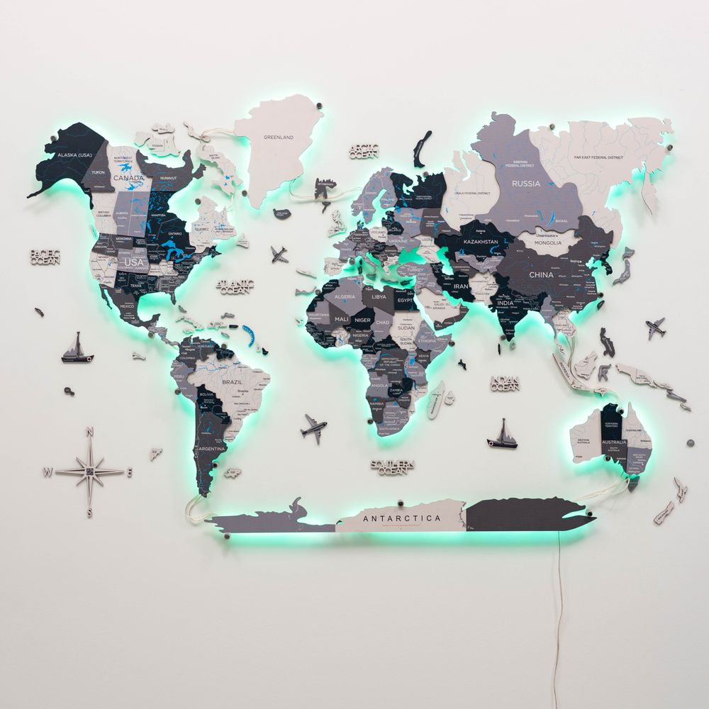 Enjoy The Wood 3D LED Wooden World Map Wall Decor, Nordik Style Backlit Illuminated Wall Art with Soft Ambient Lighting, Luxury Modern Feature Wall for Home and Office UAE – Nordik XXL (300 x 175 cm)