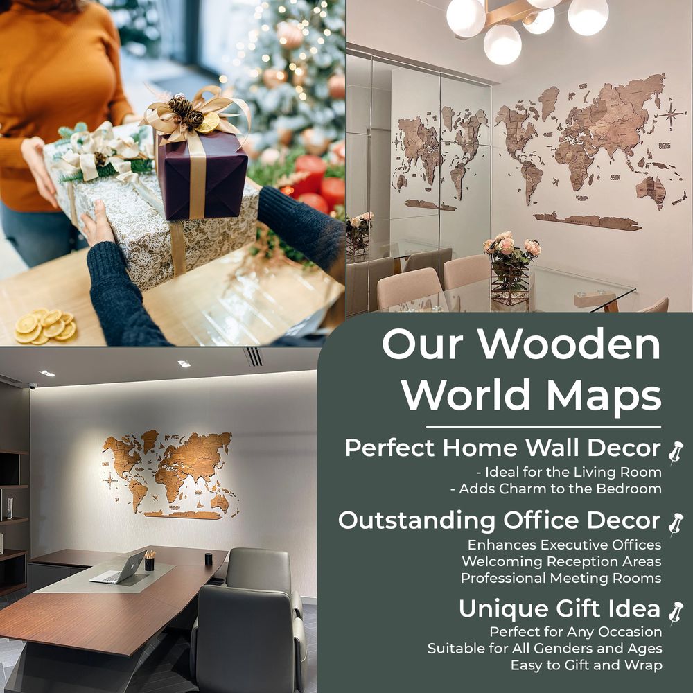 Enjoy The Wood 3D LED Wooden World Map Wall Decor, Nordik Style Backlit Illuminated Wall Art with Soft Ambient Lighting, Luxury Modern Feature Wall for Home and Office UAE – Nordik XXL (300 x 175 cm)