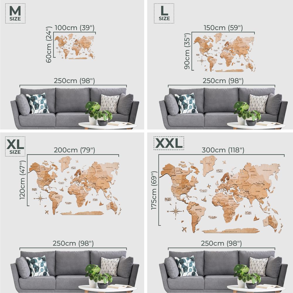 Enjoy The Wood 3D LED Wooden World Map Wall Decor, Light Wood Backlit Illuminated Wall Art with Warm Ambient Lighting, Luxury Feature Wall Decor for Home and Office UAE – Light M (100 x 60 cm)