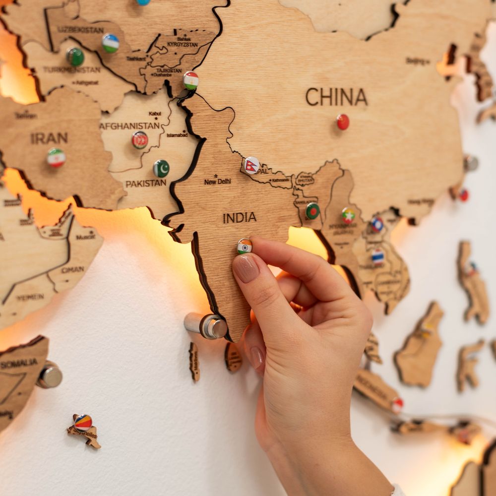 Enjoy The Wood 3D LED Wooden World Map Wall Decor, Light Wood Backlit Illuminated Wall Art with Warm Ambient Lighting, Luxury Feature Wall Decor for Home and Office UAE – Light M (100 x 60 cm)