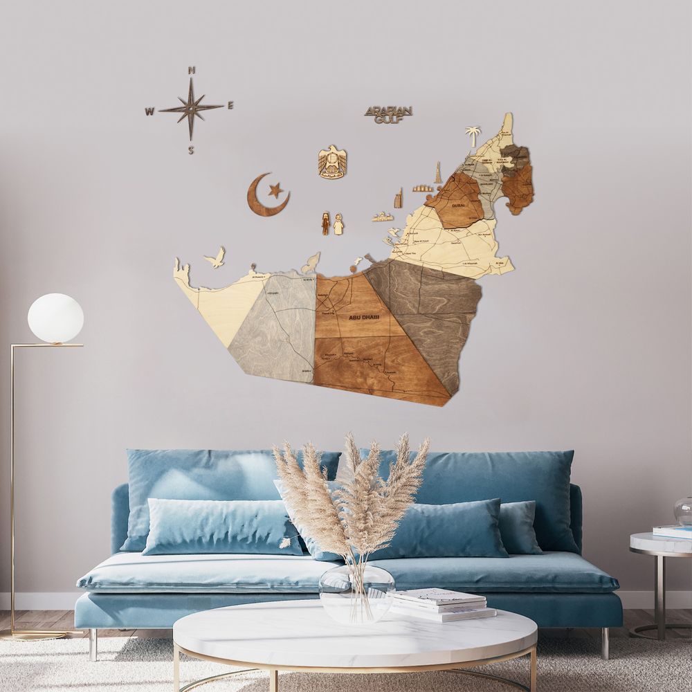 Enjoy The Wood 3D Wooden UAE Map Wall Decor, Multicolor Travel Wall Art for Executive Office, Meeting Room and Reception, Premium Office Decor UAE – Multicolor L (150 x 121 cm)