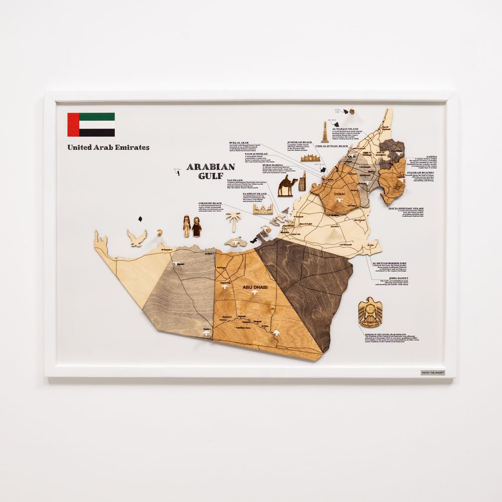 Enjoy The Wood 3D Wooden UAE Map on Panel Wall Decor, Multicolor Wall Art Ready to Hang, Premium UAE Gift, Emirati Gift, Dubai and Abu Dhabi Gift Idea – Multicolor M (84 x 58 cm)