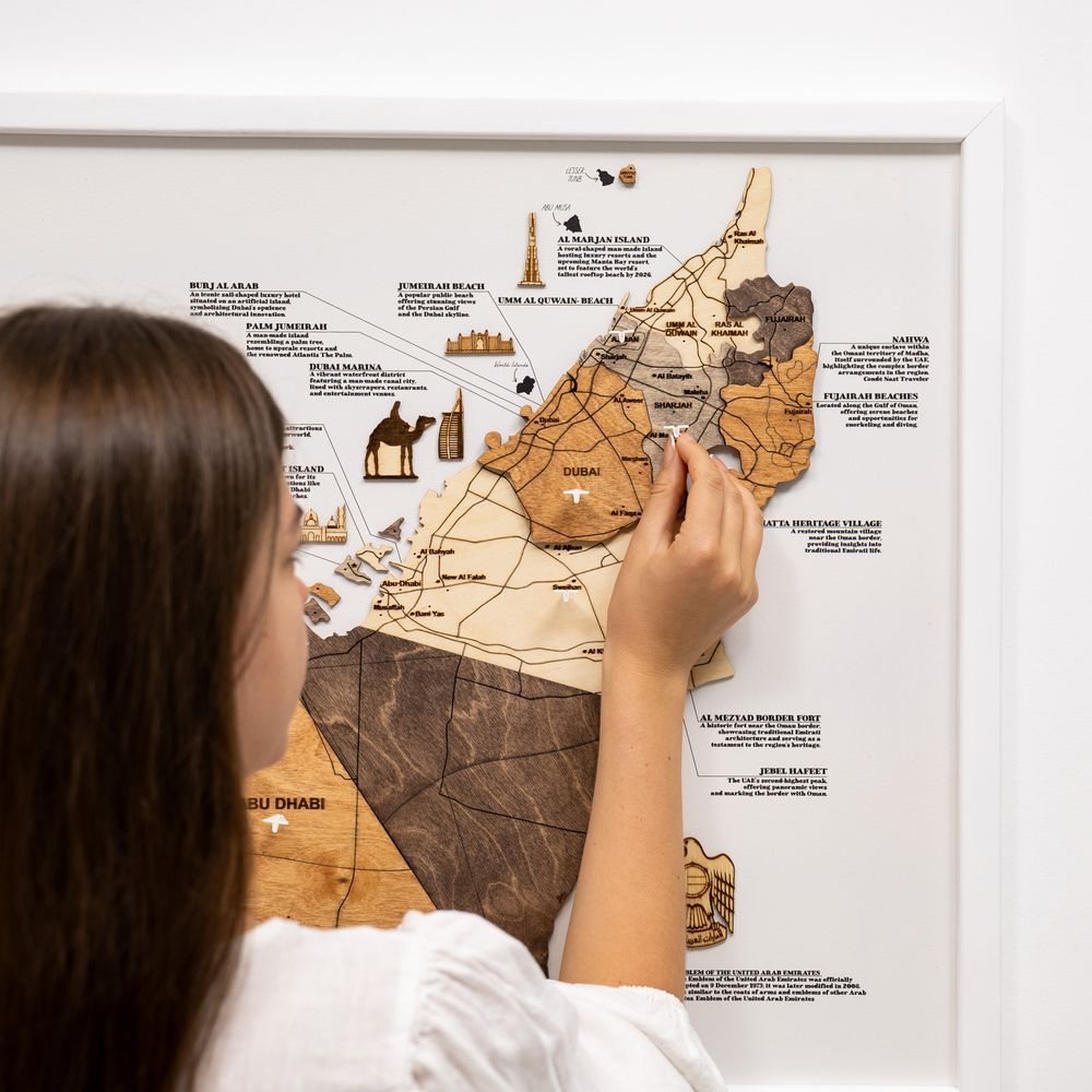 Enjoy The Wood 3D Wooden UAE Map on Panel Wall Decor, Multicolor Wall Art Ready to Hang, Premium UAE Gift, Emirati Gift, Dubai and Abu Dhabi Gift Idea – Multicolor M (84 x 58 cm)