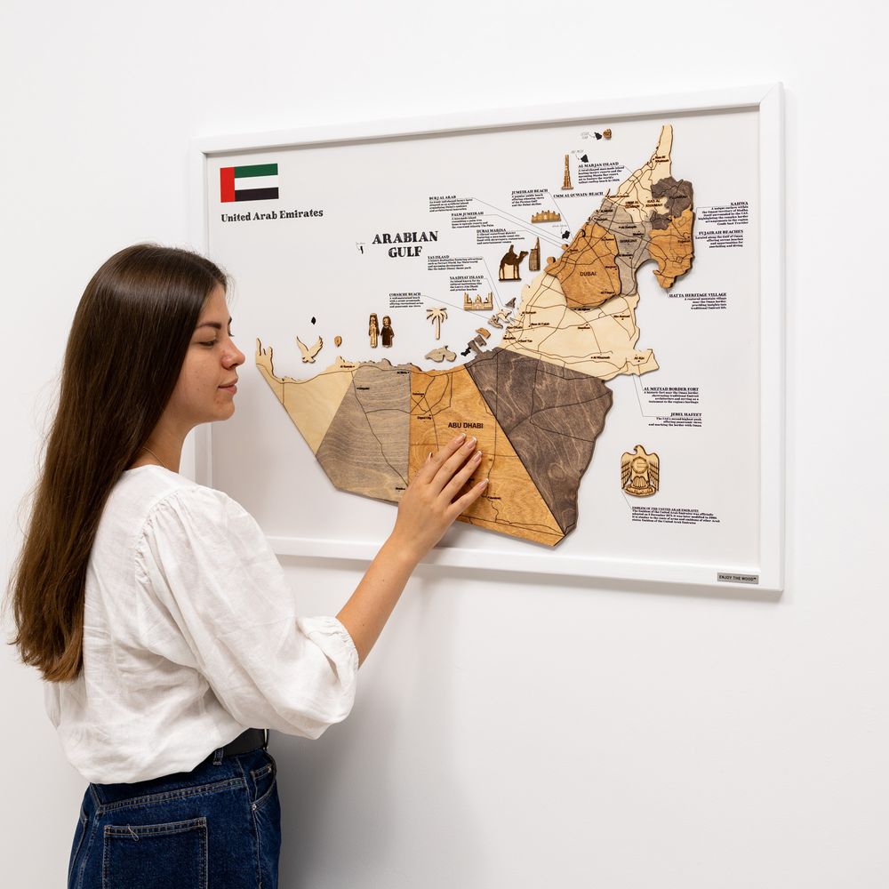 Enjoy The Wood 3D Wooden UAE Map on Panel Wall Decor, Multicolor Wall Art Ready to Hang, Premium UAE Gift, Emirati Gift, Dubai and Abu Dhabi Gift Idea – Multicolor L (108 x 74 cm)