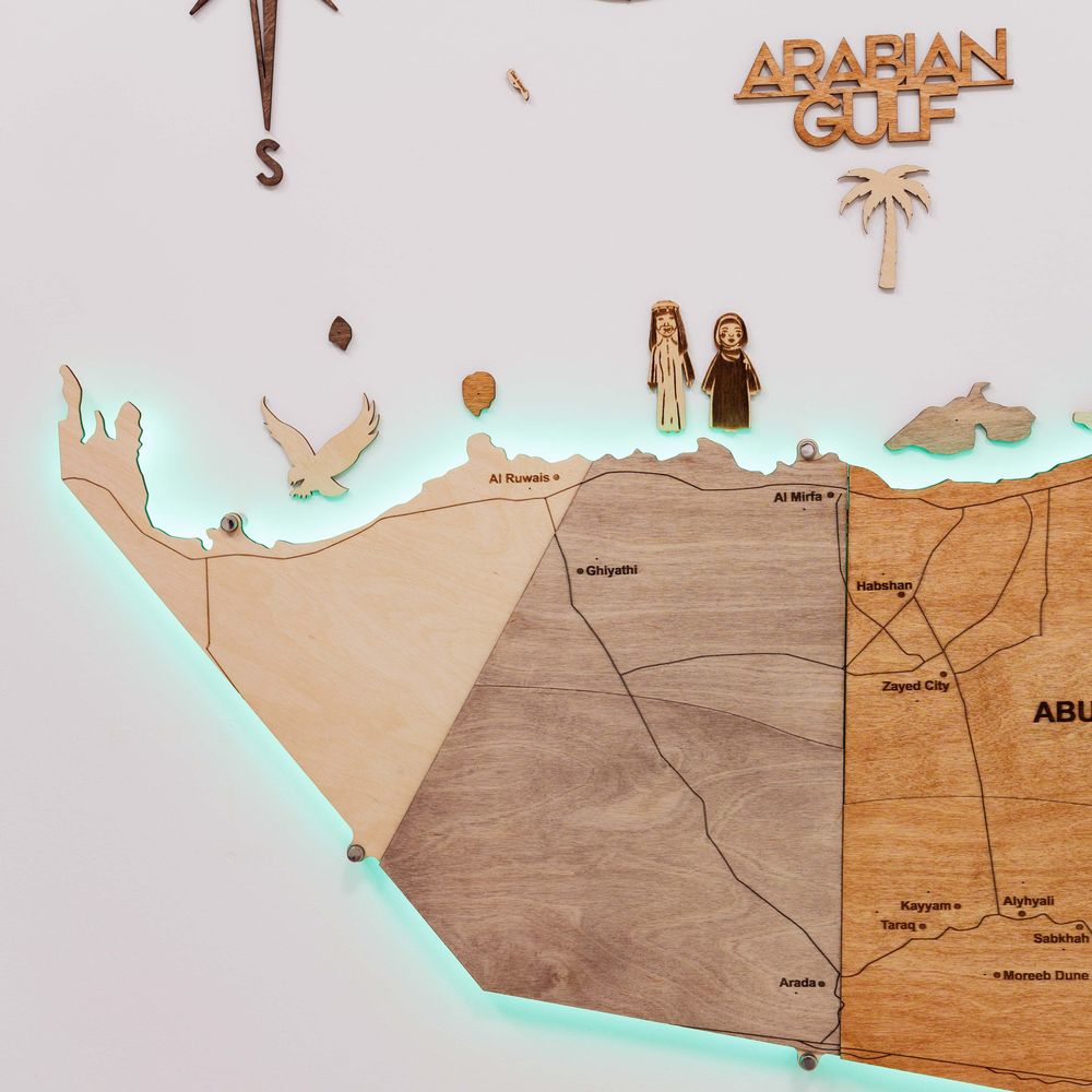 Enjoy The Wood 3D LED Wooden UAE Map Wall Decor, Multicolor Backlit Illuminated Wall Art for Executive Office, Meeting Room and Reception, Luxury Office Decor UAE – Multicolor M (100 x 81 cm)