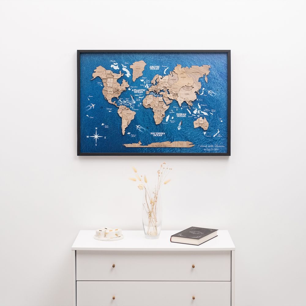 Enjoy The Wood Wooden World Map on Panel Wall Decor, Terra Ocean Travel Wall Art Ready to Hang, Unique Gift for Travelers, Birthday and Housewarming UAE – Terra Ocean L (108 x 74 cm)
