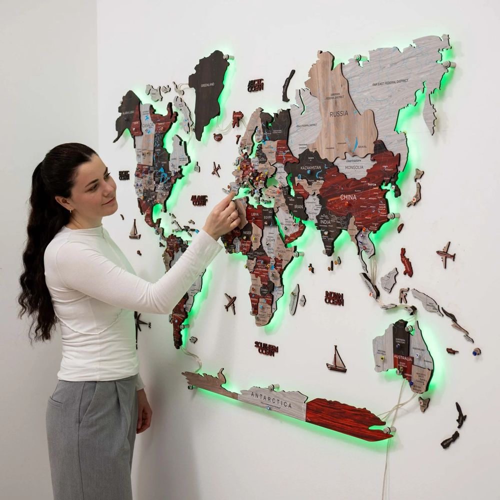 3D Wooden World Map LED - Urban- M(60 x 100cm)