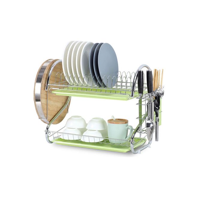 Buy 2 Tier Dish Drying Rack With Removable Drain Board Green 41.50 x 14.00 x 25.50cm Online Danube Home UAE