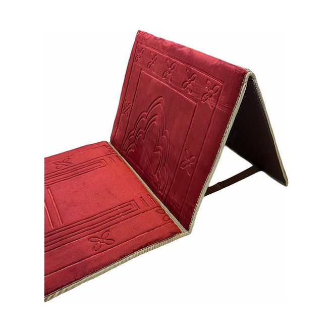 Foldable Prayer Rug with Back Rest (Red) - Furqaan Bookstore