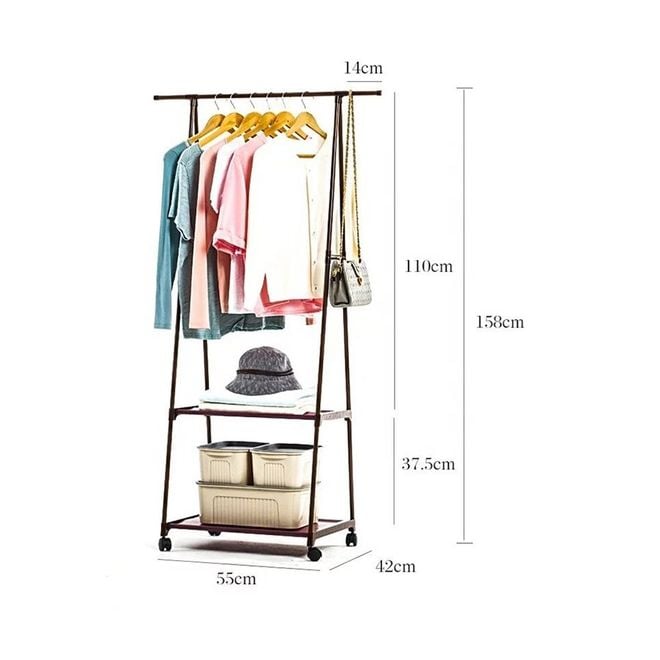 Multi-Function Triangle Coat Rack With Wheels Black