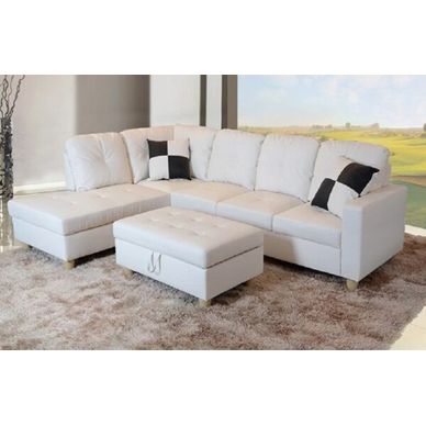 Russ Sectional with Ottoman - Off White, 295cm W x 195cm D x 85cm H