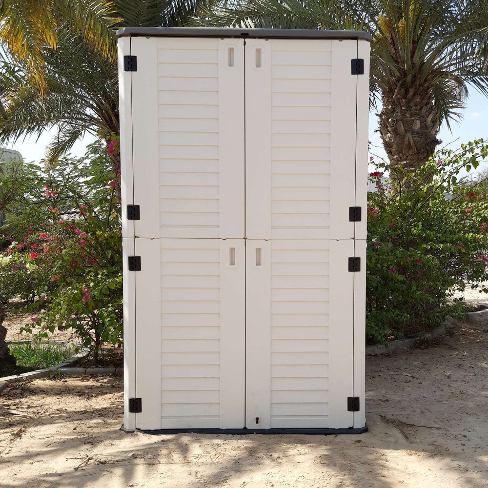 Outdoor storage cabinet with deals shelves and doors