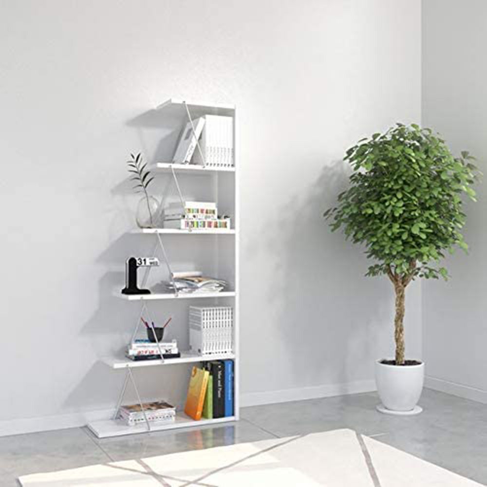 Tars Mini Bookcase White Chrome 65x146x22cm