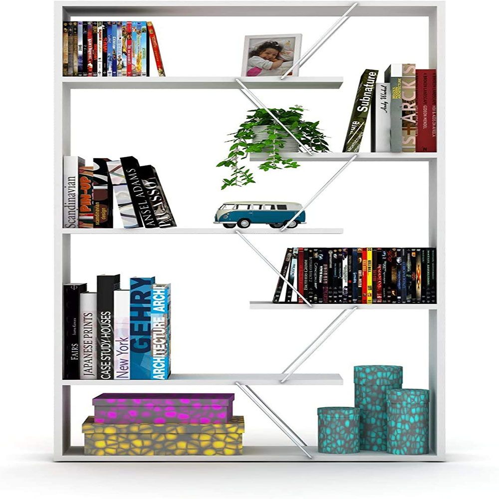 Tars Bookcase White Chrome 84 x 157 x 24centimeter