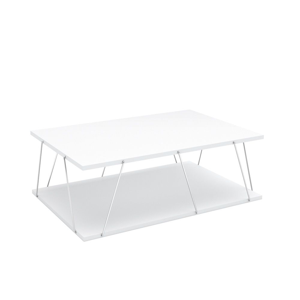 Tars Modern Coffee Table for Living Room White Chrome