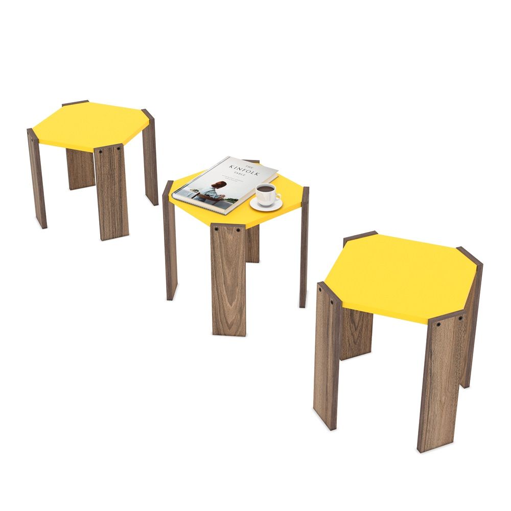 Hansel Nested Coffee Table Brown/Yellow 41 x 44.5 x 44.5centimeter