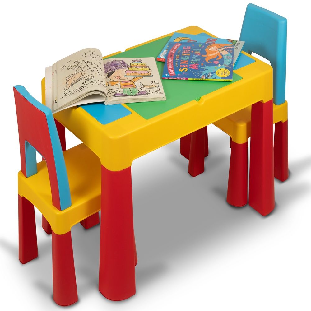 2-IN-1 Kids Building Block, Study Table & Chair Set Multicolour