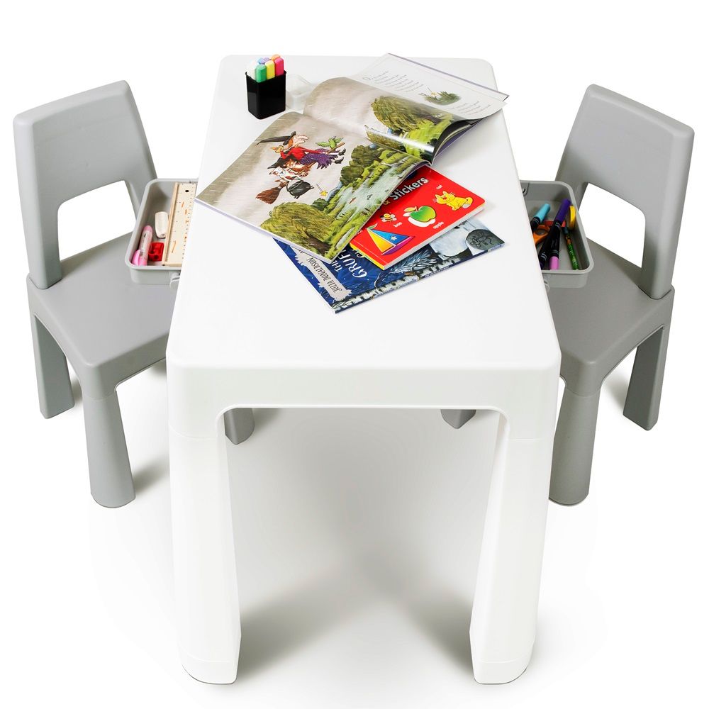 3-Piece Study Table And Chair Set White/Grey
