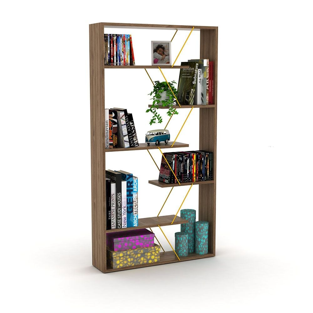 Tars Modern Bookshelf Brown/Gold 84x157x24cm
