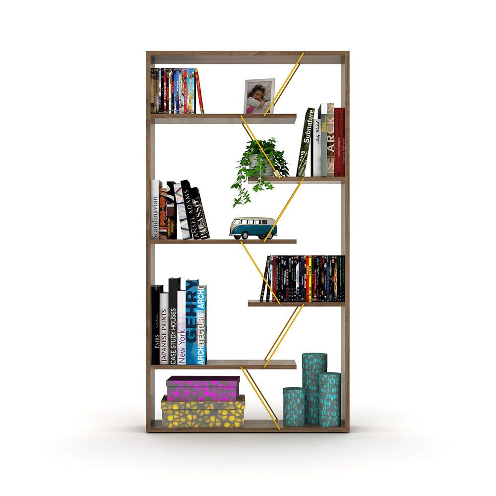Tars Modern Bookshelf Brown/Gold 84x157x24cm