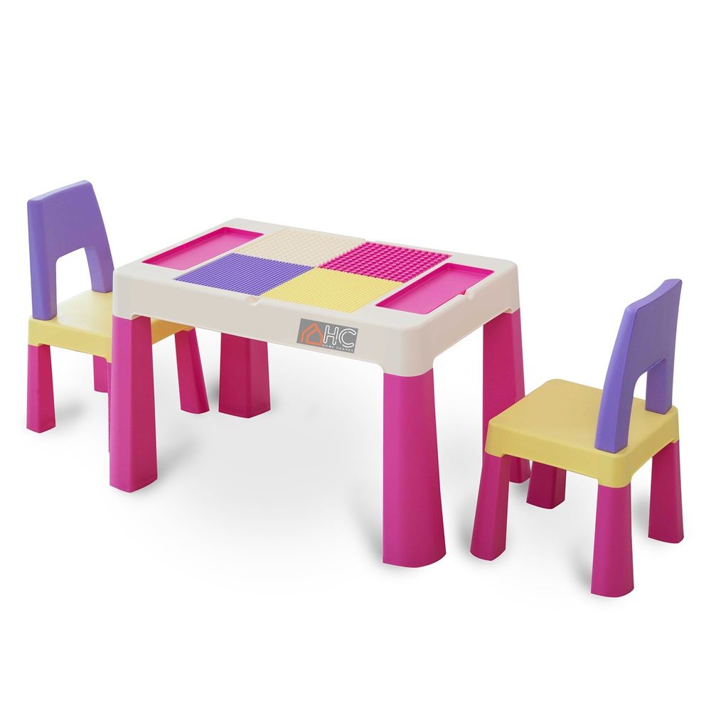 2-In-1 Kids Building Block Study Table Chair Set Multi Color Length79.5cm Depth 33cm  Width 54cm33cm, Height 53cm Extend upto 55cmcm