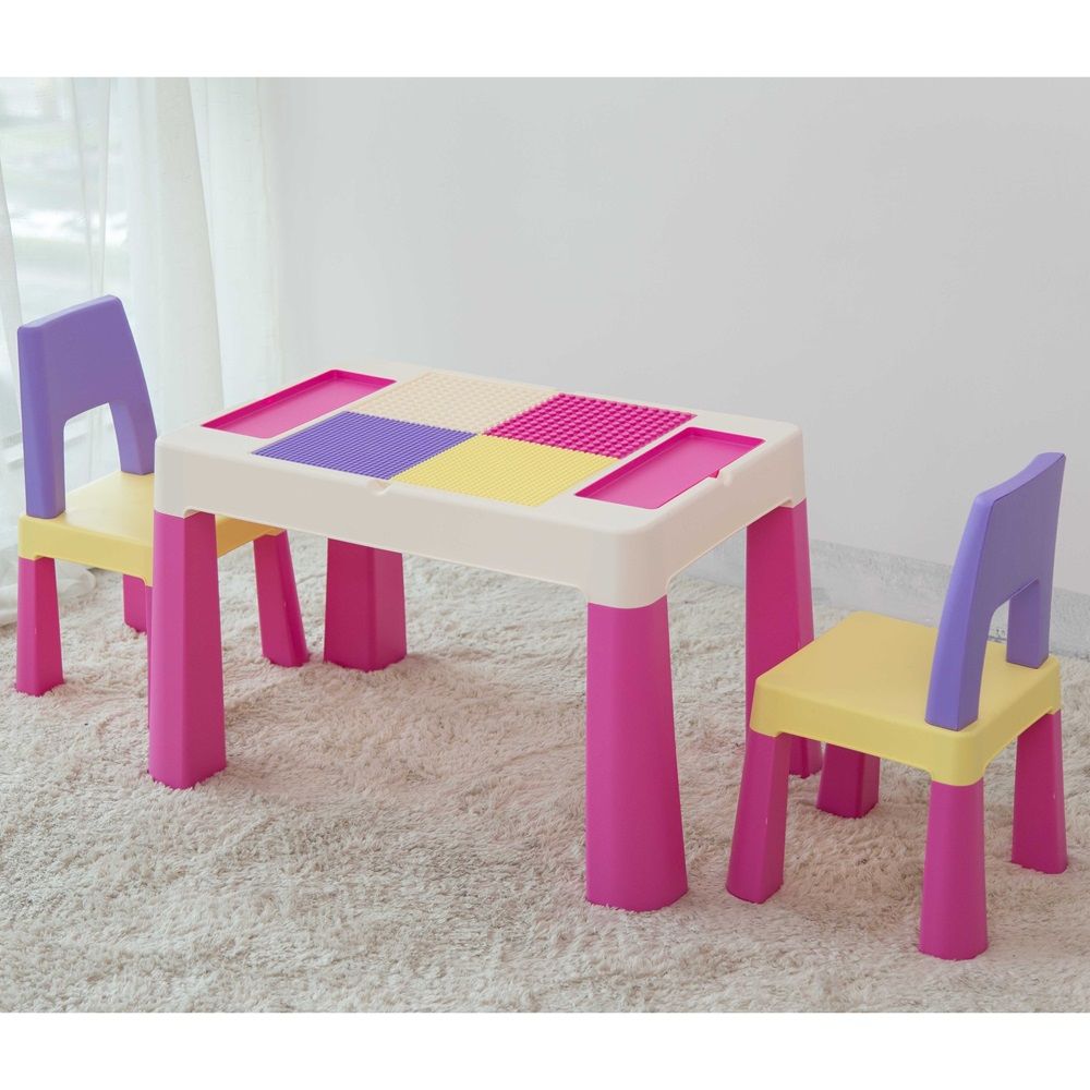 2-In-1 Kids Building Block Study Table Chair Set Multi Color Length79.5cm Depth 33cm  Width 54cm33cm, Height 53cm Extend upto 55cmcm