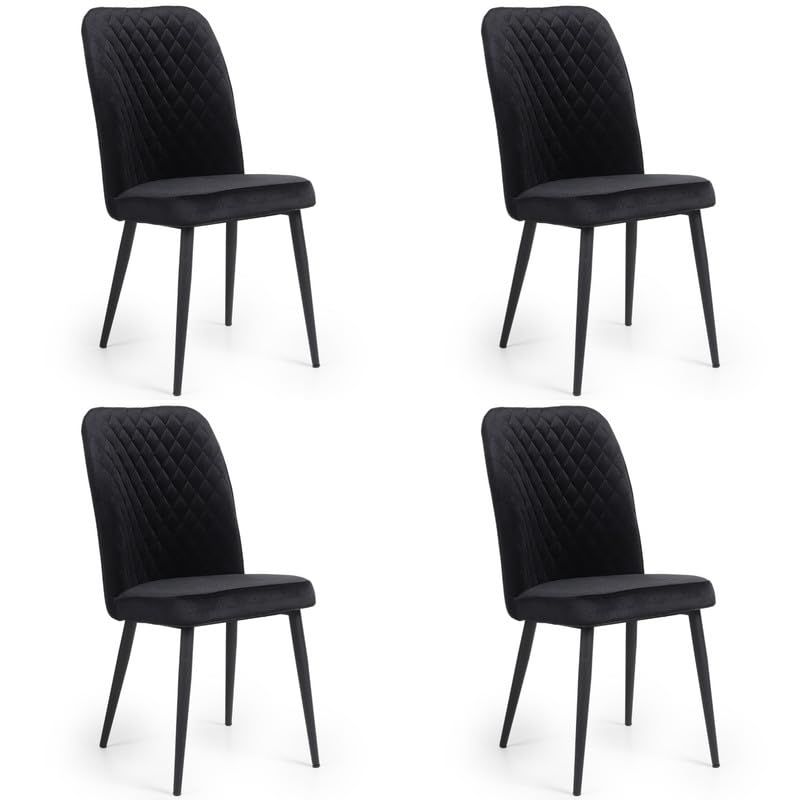 Tufi Dining Room Chairs Set of 4 Velvet fabric Living Room Chair Kitchen Chair Black Metal steel Legs Chair (Set of 4) - Black