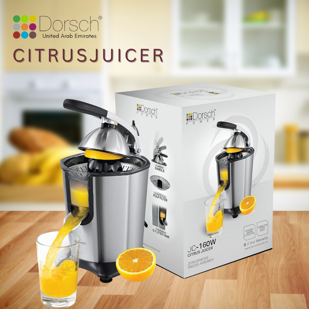 160W Electric Citrus Juicer - Stainless Steel Commercial Grade With Drip-Free Spout & Removable Filter Basket