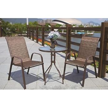 Outdoor Patio Bistro Set – 2 Wicker Chairs & Round Table – Perfectly Crafted for Small Spaces, Cozy Outdoor Dining, and Stylish Relaxation L72 x W59 x H93 - Brown